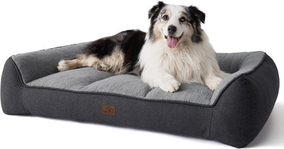 XL Orthopedic Dog Beds Large Sized Dog - Extra Thick Supportive Dogs Couch with Waterproof Washable Cover, Extra Large Comfort Pet Bed Sofa with Soft Plush Sherpa and Nonskid Bottom, Grey, 42"