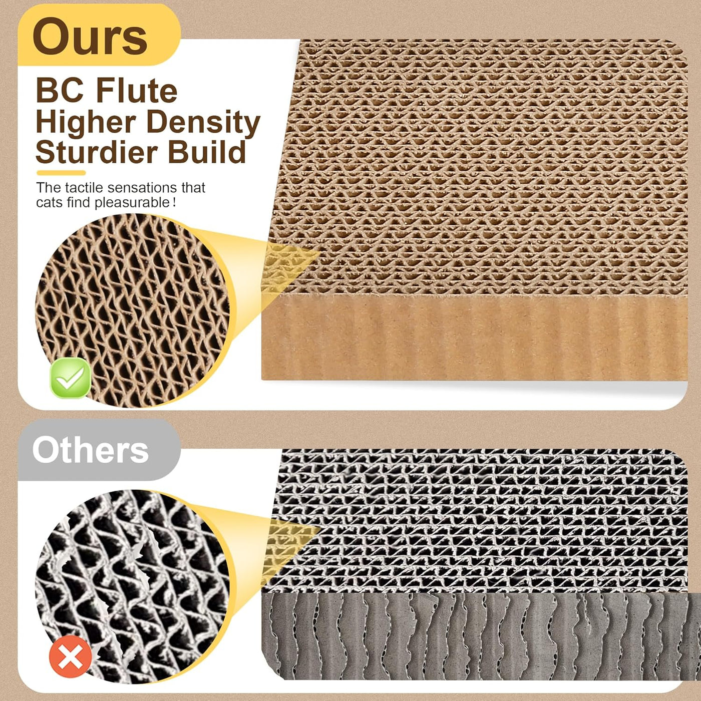 Cat Scratching Board 3 Pack – Reversible Cardboard Scratcher for Indoor Cats, Wide Boxed Scratch Pads with Bell Ball, Durable Corrugated Scratchers as Furniture Protector