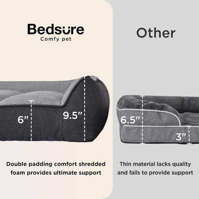 XL Orthopedic Dog Beds Large Sized Dog - Extra Thick Supportive Dogs Couch with Waterproof Washable Cover, Extra Large Comfort Pet Bed Sofa with Soft Plush Sherpa and Nonskid Bottom, Grey, 42"