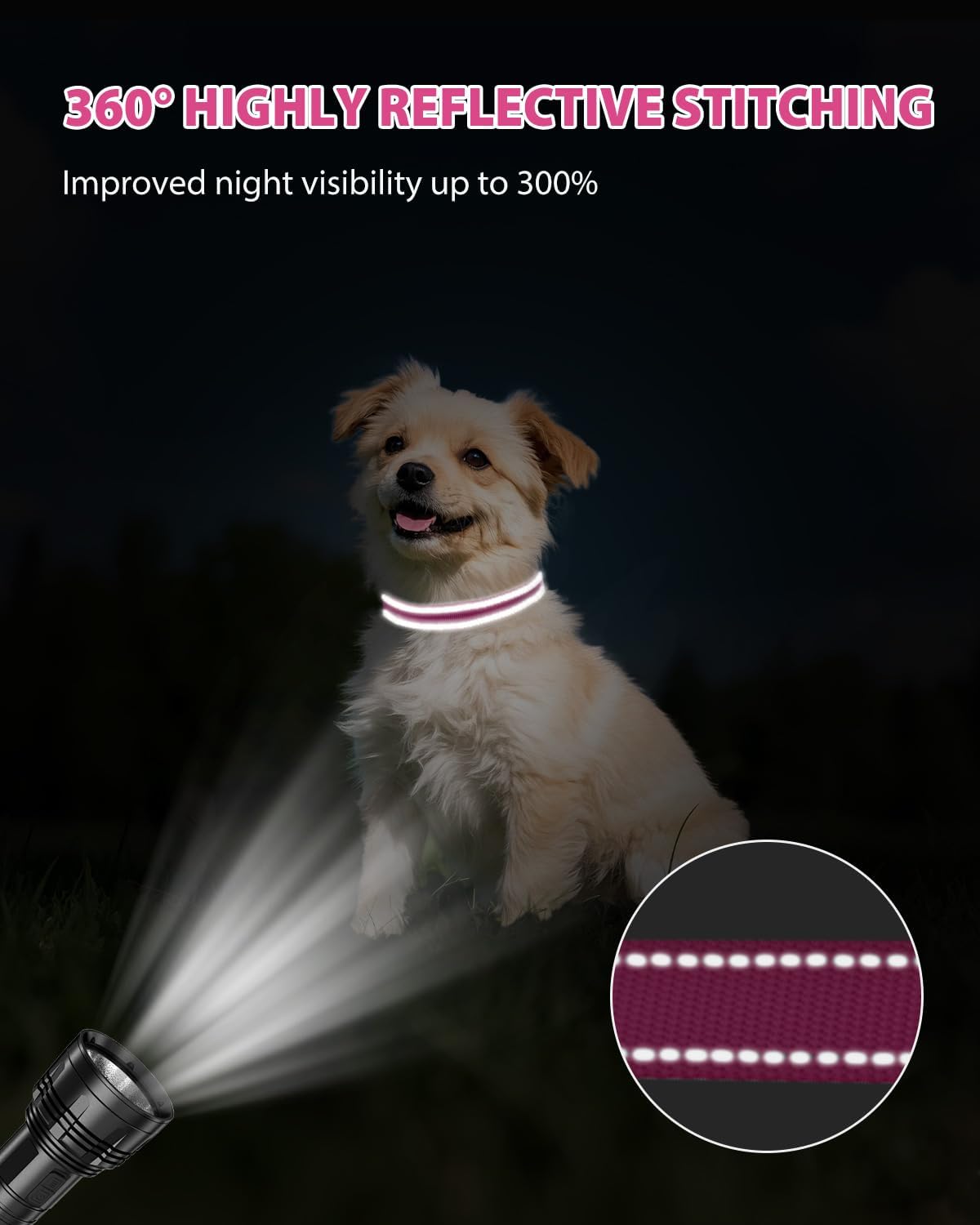 Small Dog Collar, Reflective and Adjustable Nylon Collar with Quick-Release Buckle, Lightweight No-Choke Design for Small Dogs, Hotpink, 5/8" Width