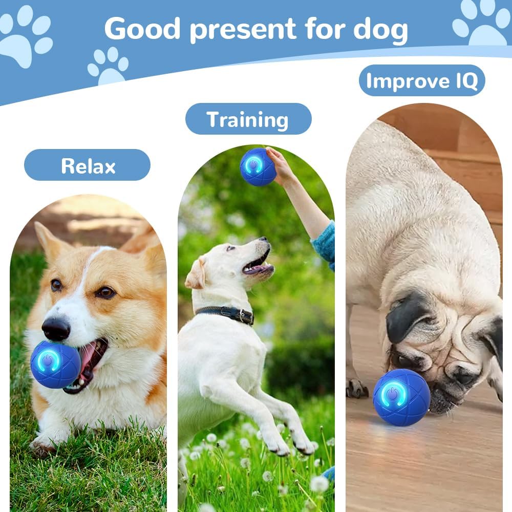 Interactive Dog Ball, 2025 New Activated Automatic Rolling Ball for Dog, Self Moving Vibrating Smart Jumping Automatic Moving Bouncing and Rotating Balls for Pets (Blue)