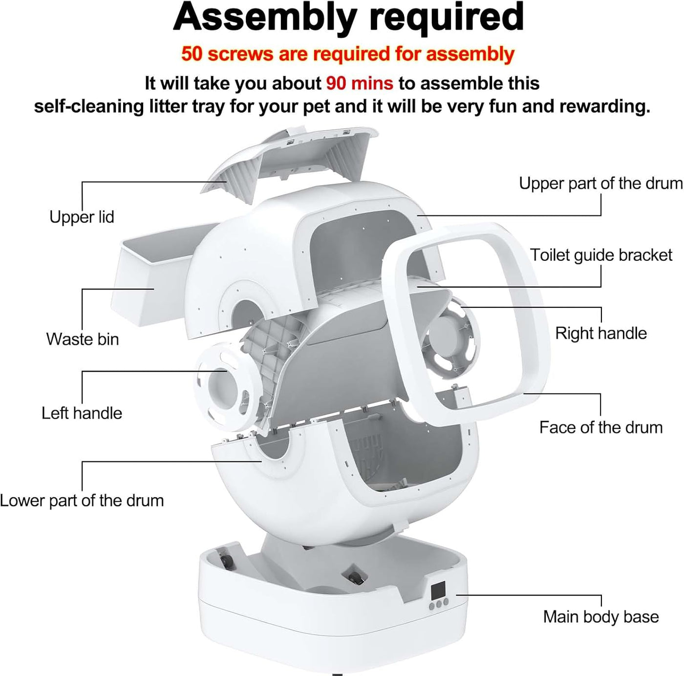 Automatic Cat Litter Box Self Cleaning - APP Control and Weight Monitoring - Ultra-Quiet, Medium Cats and Kittens Litter Box, Safe Anti-Pinch【Assembly Required】