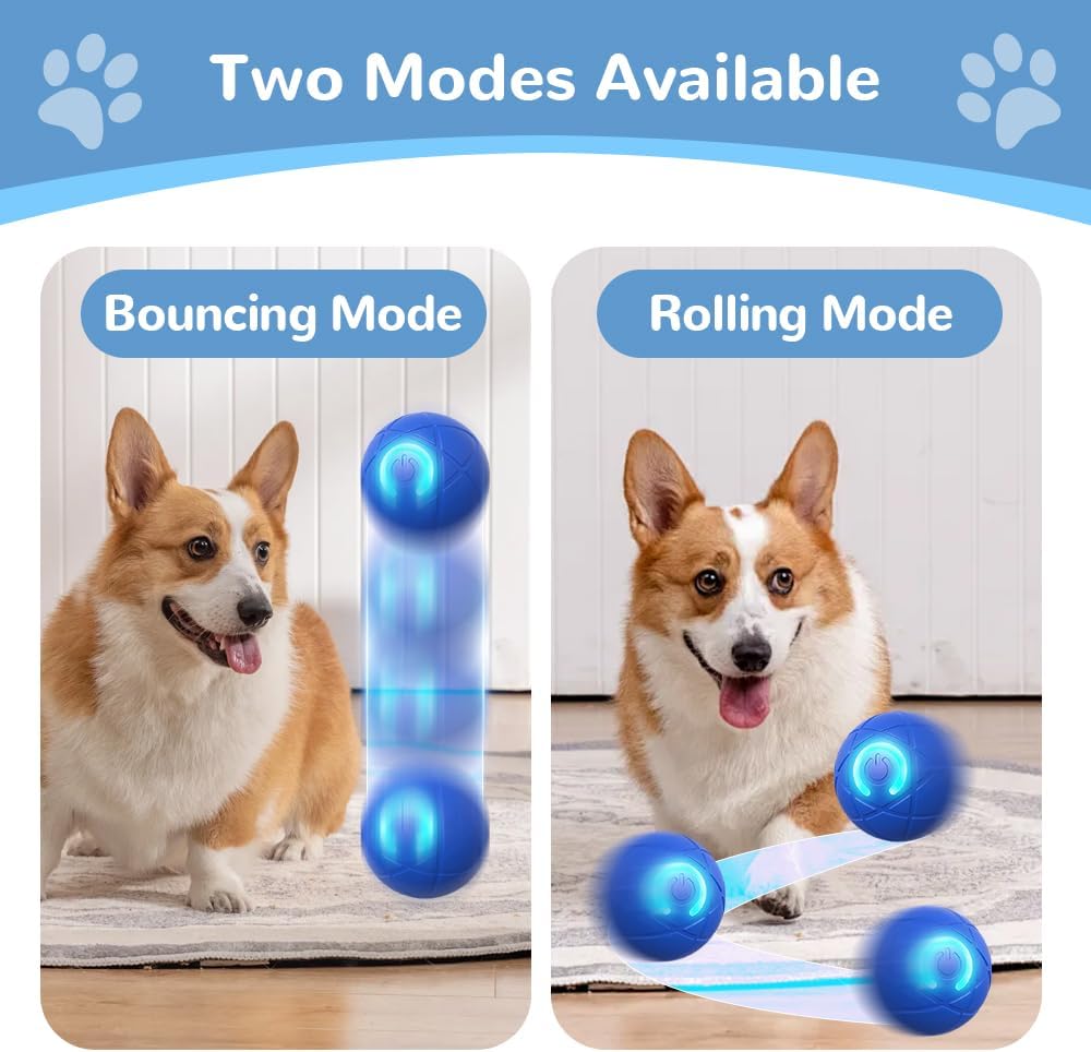 Interactive Dog Ball, 2025 New Activated Automatic Rolling Ball for Dog, Self Moving Vibrating Smart Jumping Automatic Moving Bouncing and Rotating Balls for Pets (Blue)