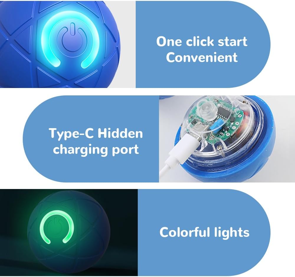Interactive Dog Ball, 2025 New Activated Automatic Rolling Ball for Dog, Self Moving Vibrating Smart Jumping Automatic Moving Bouncing and Rotating Balls for Pets (Blue)