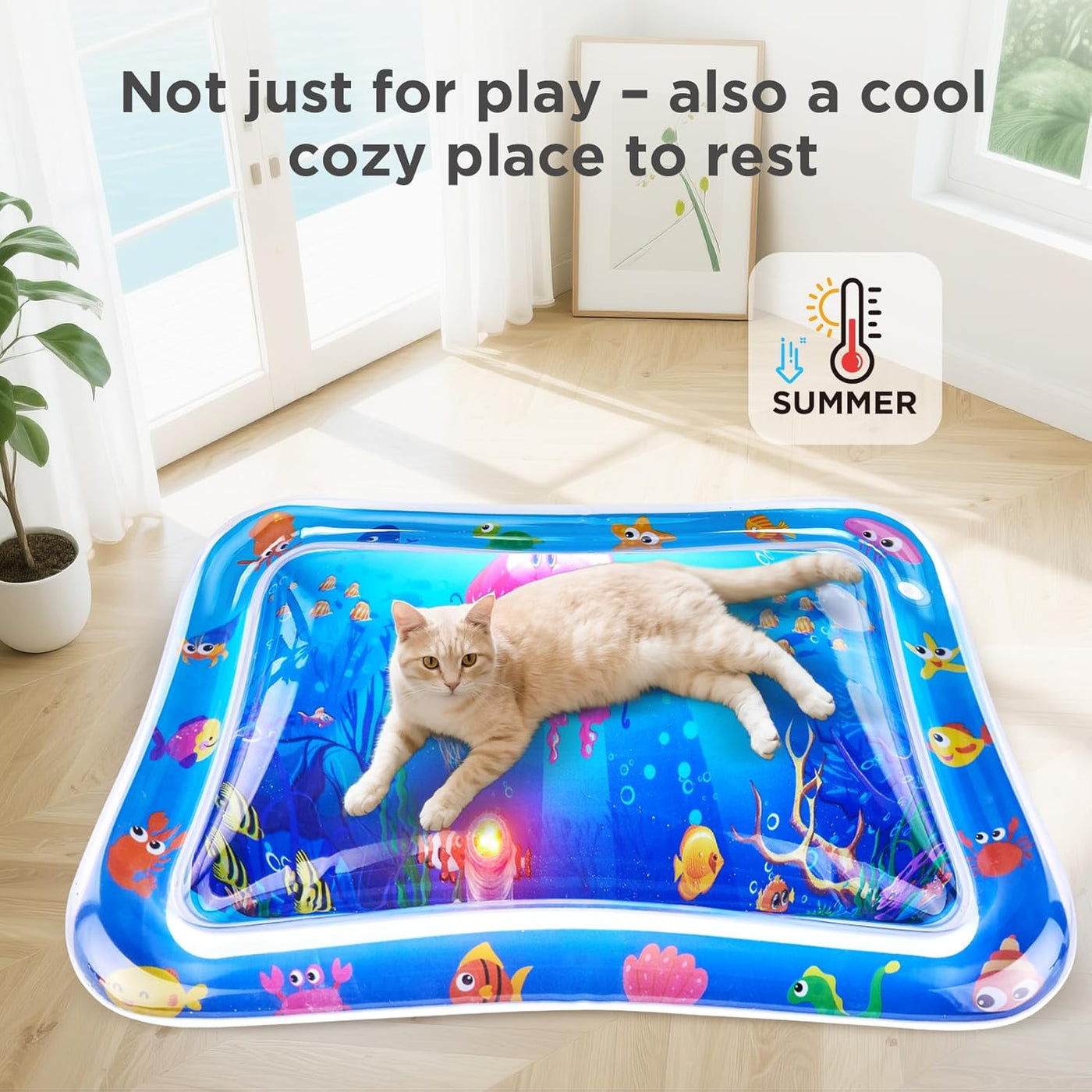 New Multi-Color Lighted Cat Water Mat,Thickened Anti-Scratch Leak Proof Cat Water Sensor Play Mat with Floating Fish,Interactive Cat Toy for Indoor Cats to Swatting,Exercise,Hunting,Kitten Toys