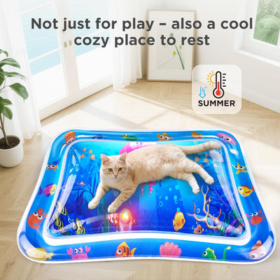 New Multi-Color Lighted Cat Water Mat,Thickened Anti-Scratch Leak Proof Cat Water Sensor Play Mat with Floating Fish,Interactive Cat Toy for Indoor Cats to Swatting,Exercise,Hunting,Kitten Toys