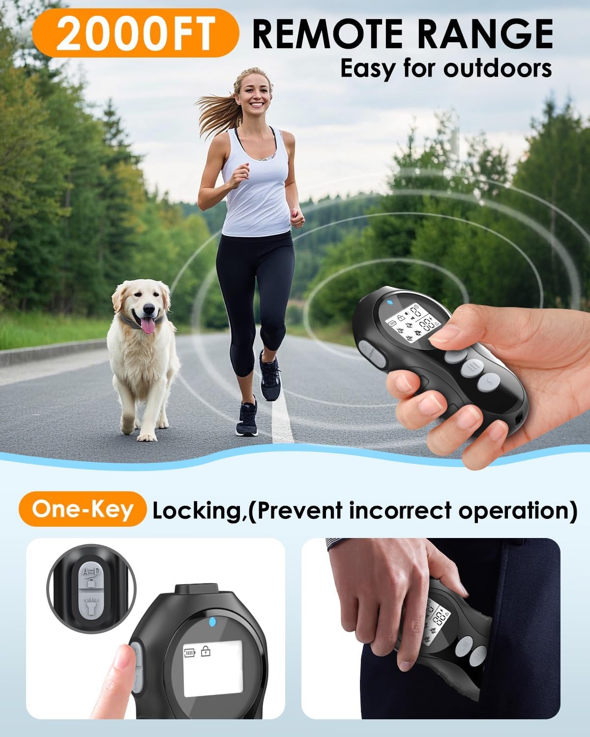 Dog Shock Collar with Remote Control - Shock Collar for Dogs, IPX7 Waterproof Dog Training Collar with Beep Vibration Shock Flashlight Long-Lasting Battery Safe Training for Dogs 10–120 Lbs