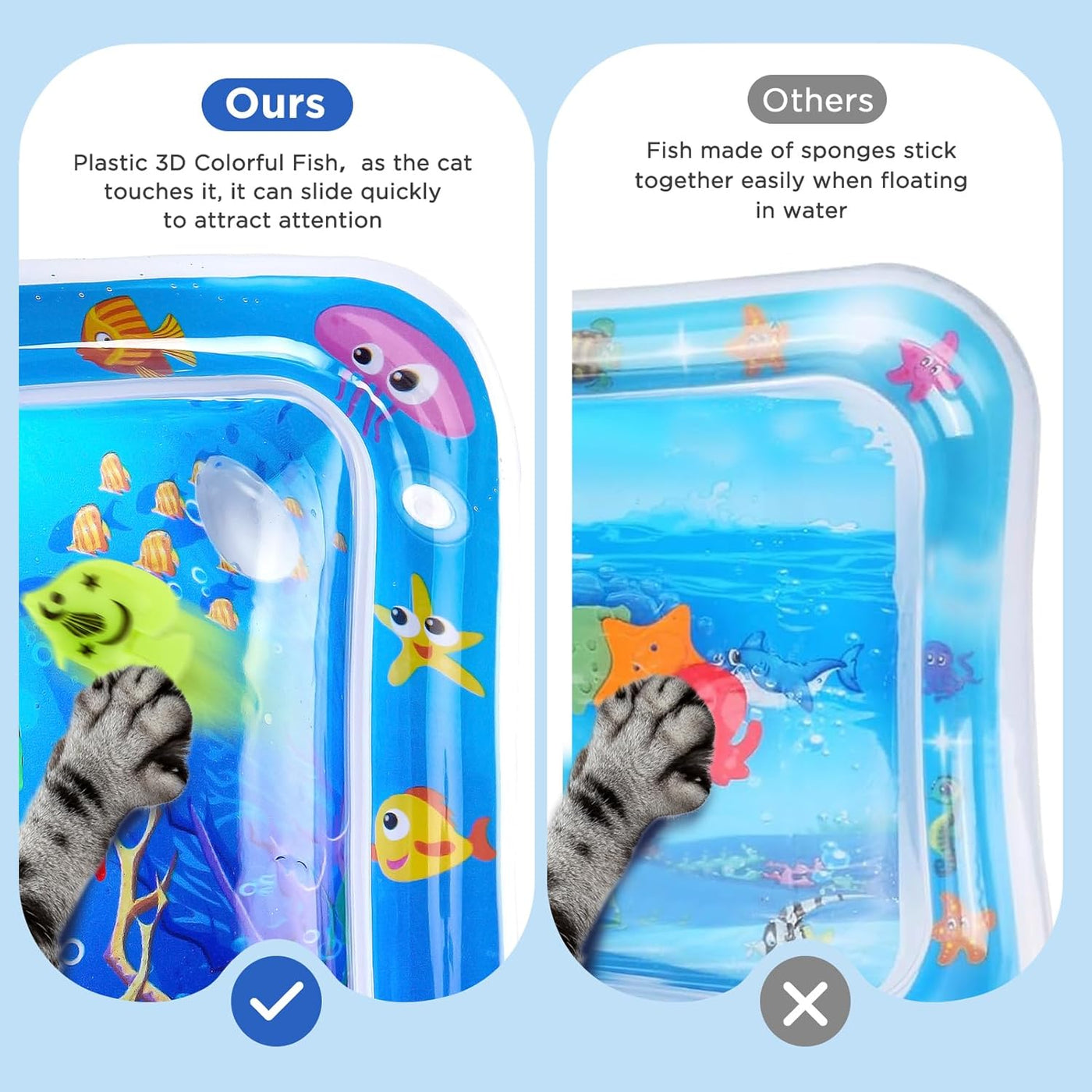 New Multi-Color Lighted Cat Water Mat,Thickened Anti-Scratch Leak Proof Cat Water Sensor Play Mat with Floating Fish,Interactive Cat Toy for Indoor Cats to Swatting,Exercise,Hunting,Kitten Toys