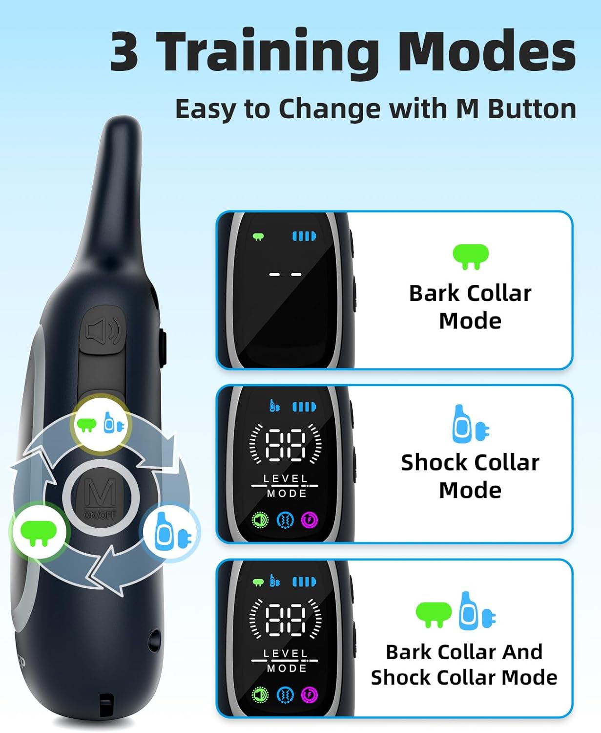 2-In-1 Dog Shock Collar and Bark Collar for Dogs – 3300FT Dog Training Collar with Remote, IP67 Waterproof E Collar with Anti-Bark/Beep/Vibration/Shock Modes for Small Medium Large Dog(5-120Lbs)