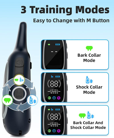 2-In-1 Dog Shock Collar and Bark Collar for Dogs – 3300FT Dog Training Collar with Remote, IP67 Waterproof E Collar with Anti-Bark/Beep/Vibration/Shock Modes for Small Medium Large Dog(5-120Lbs)
