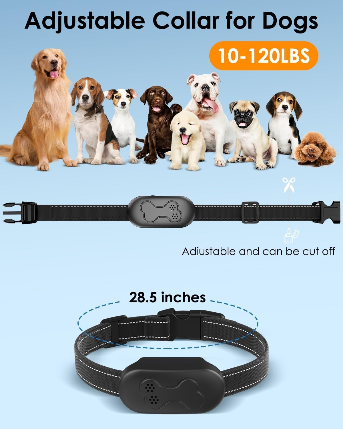 Dog Shock Collar with Remote Control - Shock Collar for Dogs, IPX7 Waterproof Dog Training Collar with Beep Vibration Shock Flashlight Long-Lasting Battery Safe Training for Dogs 10–120 Lbs