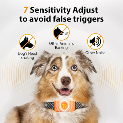 Dog Bark Collar for Large Medium Small Dogs, Rechargeable No-Bark Collar, Smart Barking Collar, Effective Bark Collar with 7-Level Sensitivity, 3 Beep & Vibration Modes, Waterproof, Orange