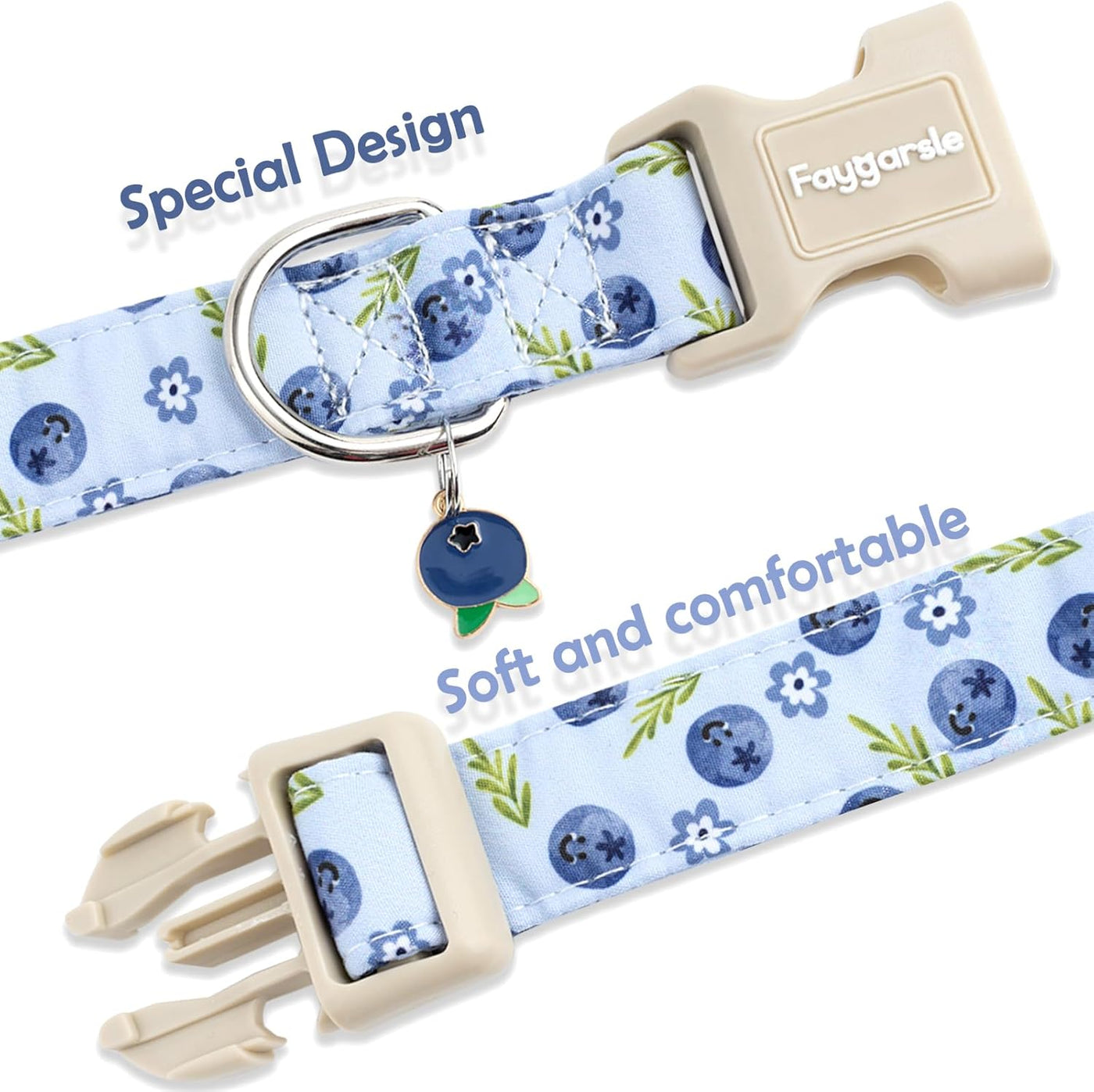 Blueberry Pattern Dog Collar for for Summer Small Medium Large Dogs Light Blue M