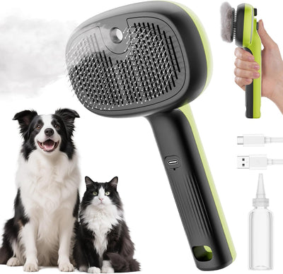 Steam Cat Brush, Self-Cleaning Cat Steam Brush with 2 Water Spray Modes, Large Capacity Tank, Steaming Dog Brush for Shedding Massaging Grooming, Cool Mist Only