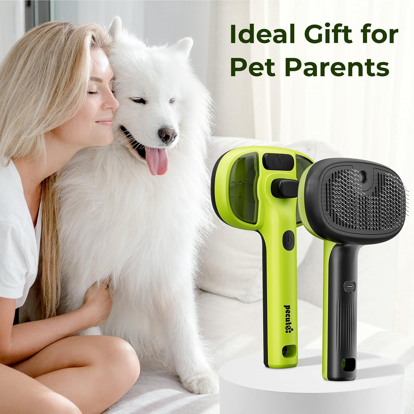 Steam Cat Brush, Self-Cleaning Cat Steam Brush with 2 Water Spray Modes, Large Capacity Tank, Steaming Dog Brush for Shedding Massaging Grooming, Cool Mist Only