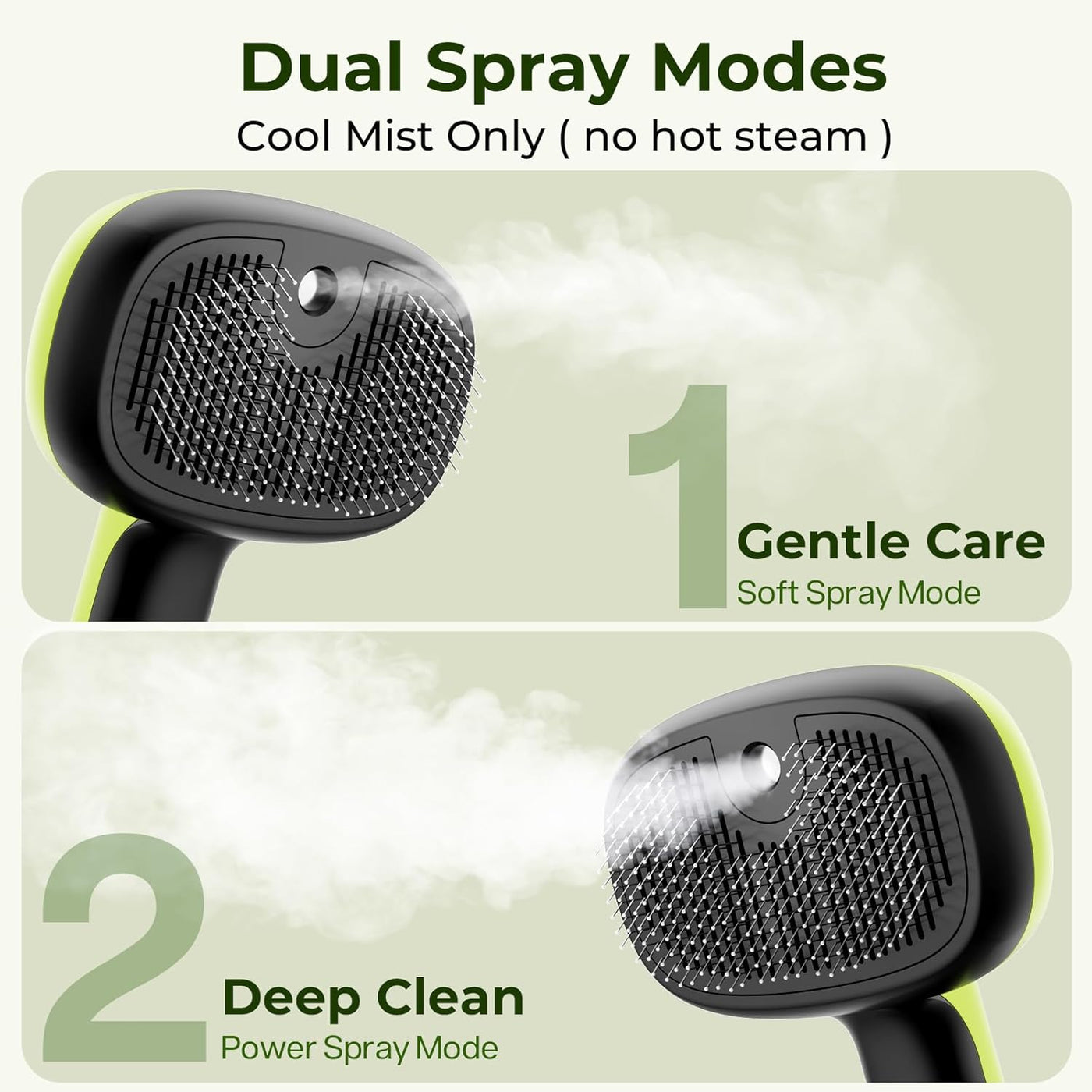 Steam Cat Brush, Self-Cleaning Cat Steam Brush with 2 Water Spray Modes, Large Capacity Tank, Steaming Dog Brush for Shedding Massaging Grooming, Cool Mist Only