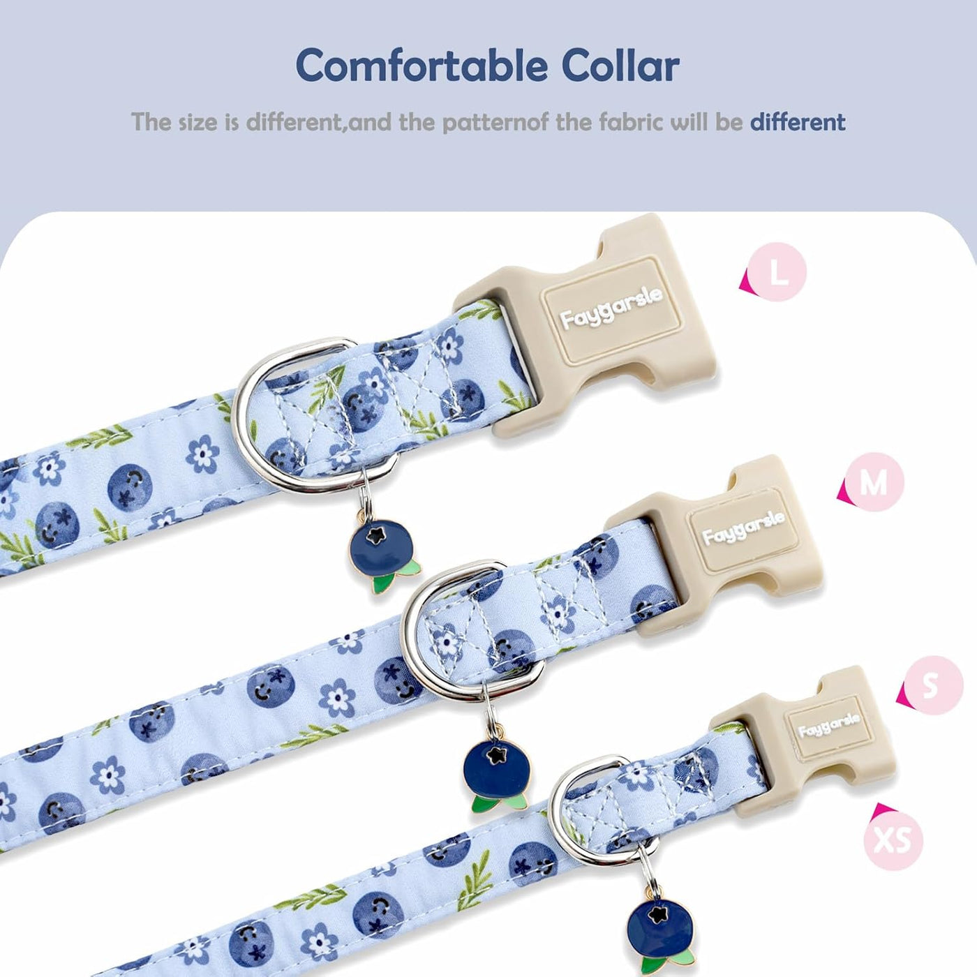 Blueberry Pattern Dog Collar for for Summer Small Medium Large Dogs Light Blue M