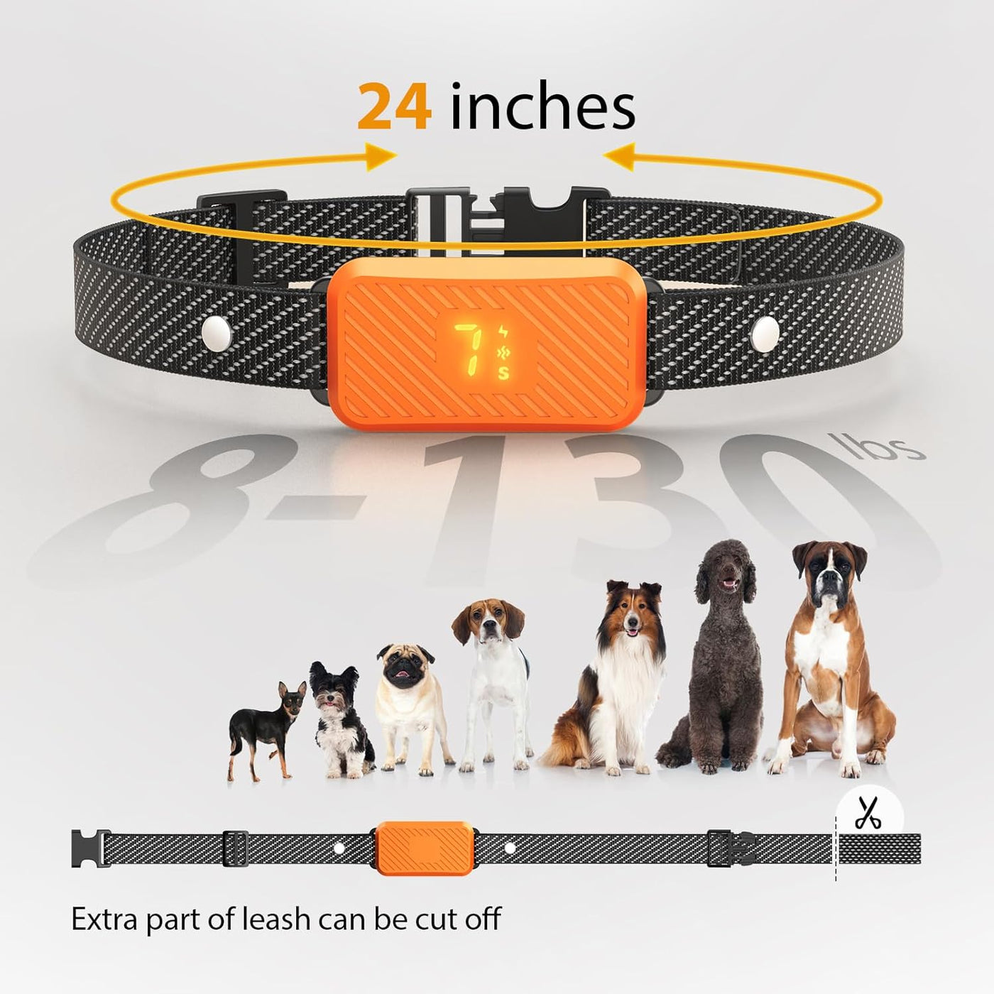 Dog Bark Collar for Large Medium Small Dogs, Rechargeable No-Bark Collar, Smart Barking Collar, Effective Bark Collar with 7-Level Sensitivity, 3 Beep & Vibration Modes, Waterproof, Orange