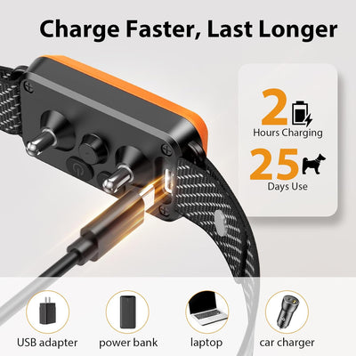 Dog Bark Collar for Large Medium Small Dogs, Rechargeable No-Bark Collar, Smart Barking Collar, Effective Bark Collar with 7-Level Sensitivity, 3 Beep & Vibration Modes, Waterproof, Orange