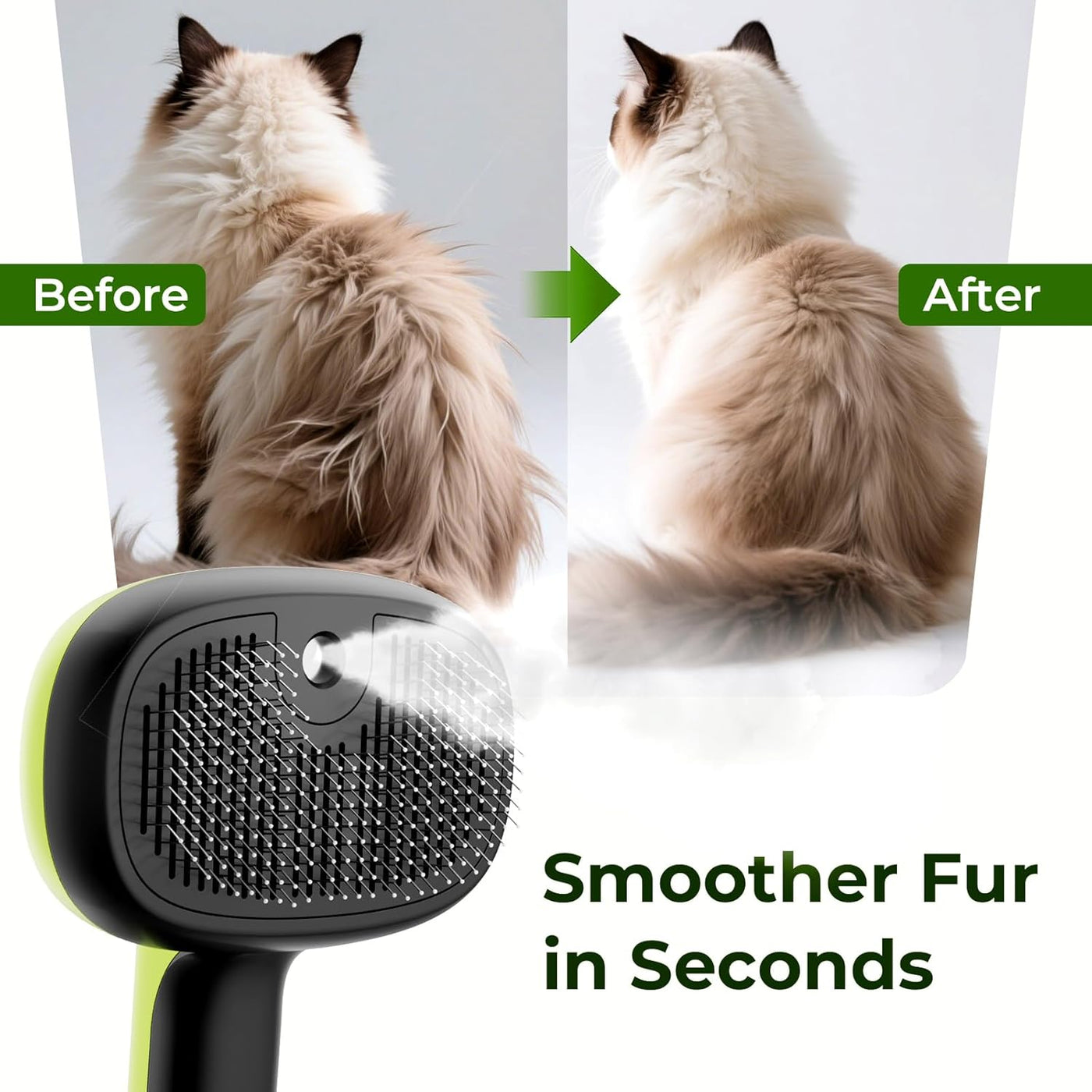 Steam Cat Brush, Self-Cleaning Cat Steam Brush with 2 Water Spray Modes, Large Capacity Tank, Steaming Dog Brush for Shedding Massaging Grooming, Cool Mist Only