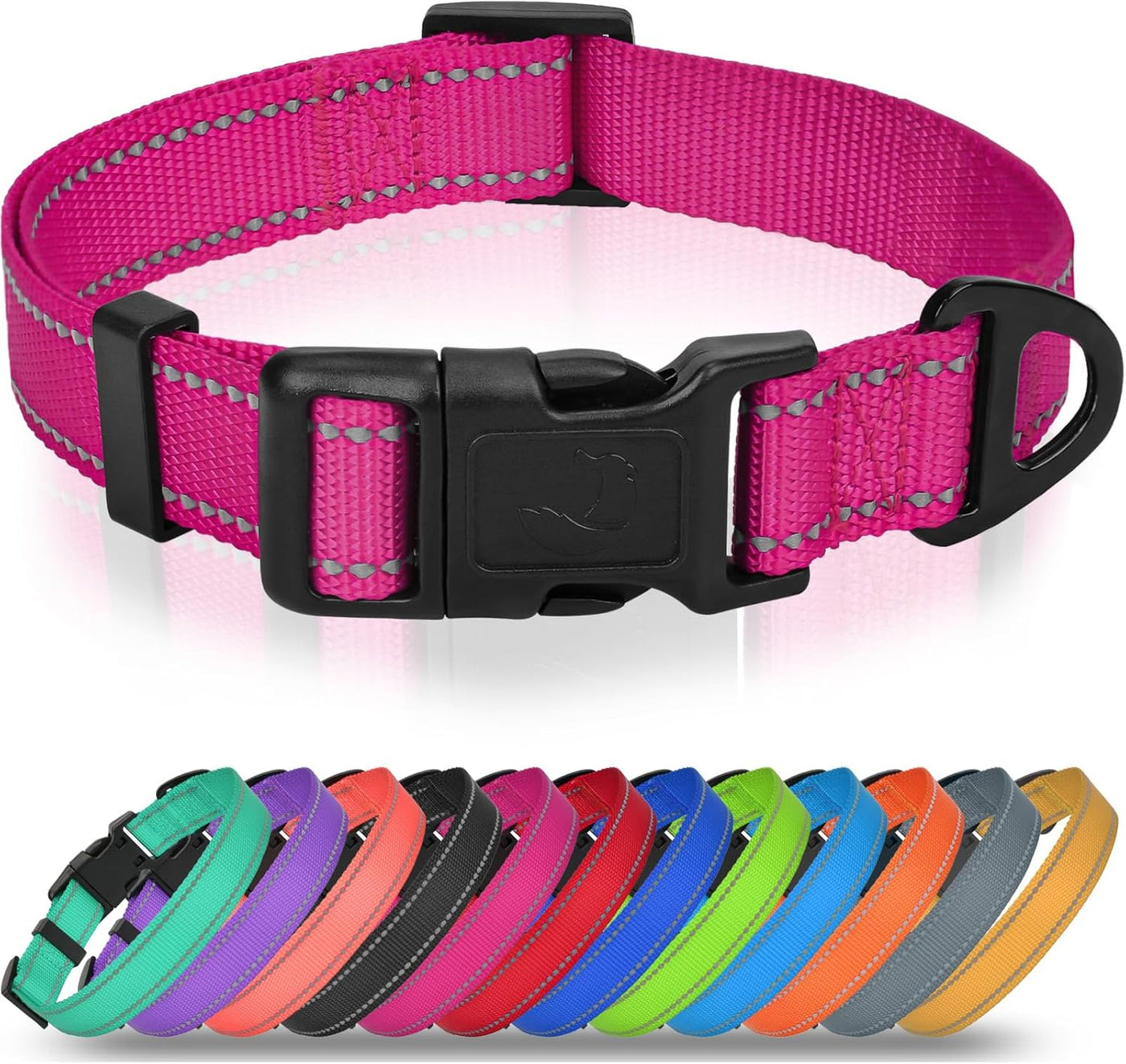 Small Dog Collar, Reflective and Adjustable Nylon Collar with Quick-Release Buckle, Lightweight No-Choke Design for Small Dogs, Hotpink, 5/8" Width