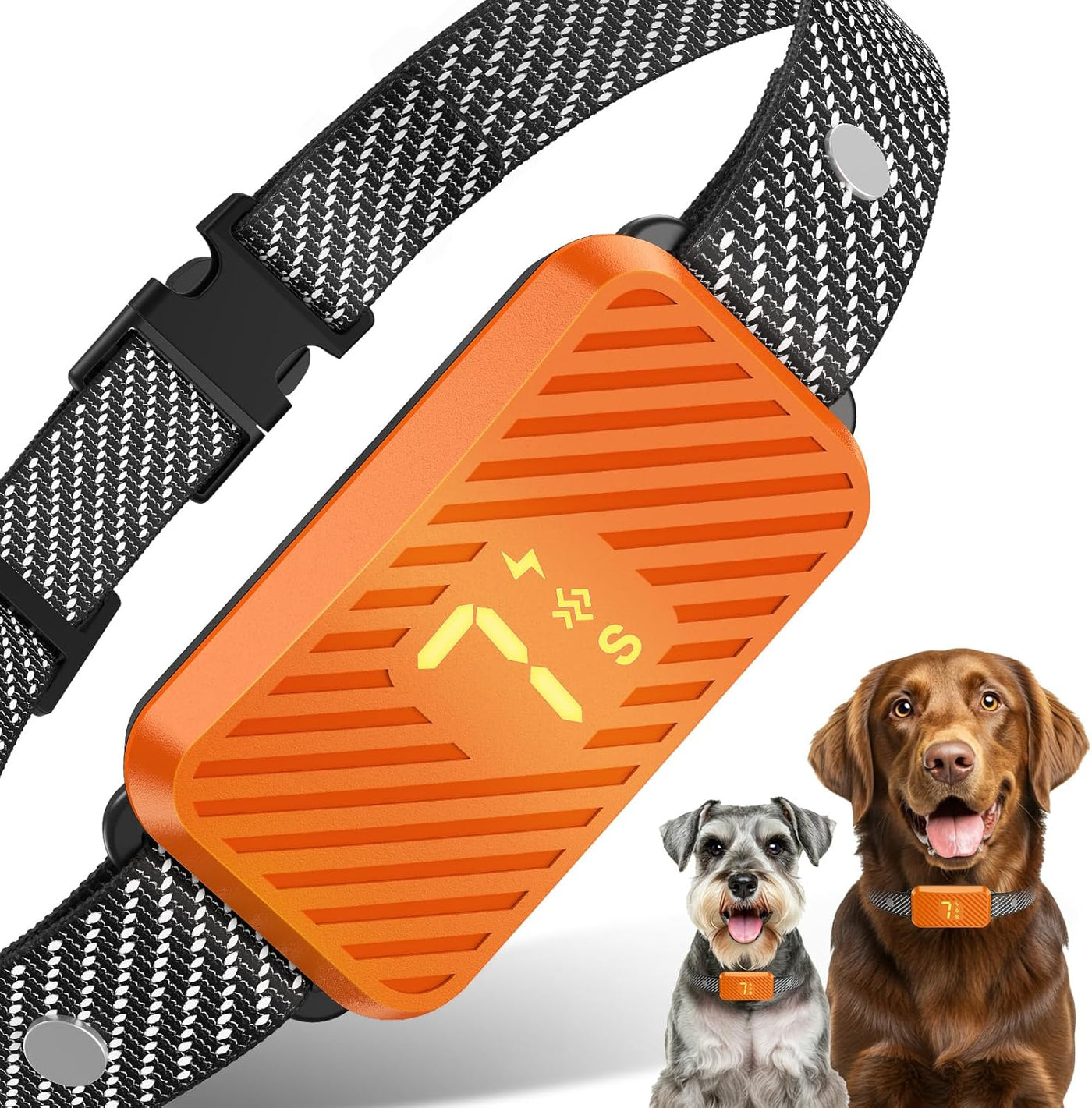 Dog Bark Collar for Large Medium Small Dogs, Rechargeable No-Bark Collar, Smart Barking Collar, Effective Bark Collar with 7-Level Sensitivity, 3 Beep & Vibration Modes, Waterproof, Orange