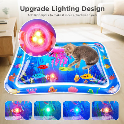 New Multi-Color Lighted Cat Water Mat,Thickened Anti-Scratch Leak Proof Cat Water Sensor Play Mat with Floating Fish,Interactive Cat Toy for Indoor Cats to Swatting,Exercise,Hunting,Kitten Toys