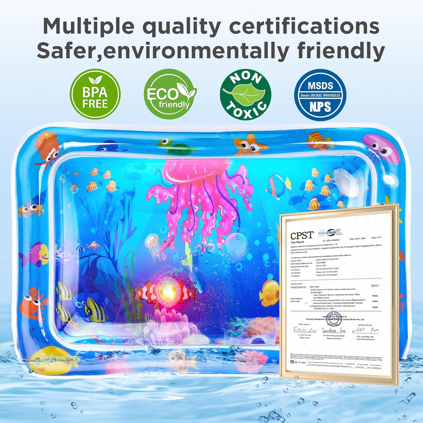 New Multi-Color Lighted Cat Water Mat,Thickened Anti-Scratch Leak Proof Cat Water Sensor Play Mat with Floating Fish,Interactive Cat Toy for Indoor Cats to Swatting,Exercise,Hunting,Kitten Toys