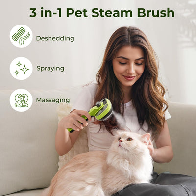 Steam Cat Brush, Self-Cleaning Cat Steam Brush with 2 Water Spray Modes, Large Capacity Tank, Steaming Dog Brush for Shedding Massaging Grooming, Cool Mist Only