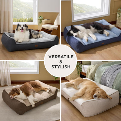 XL Orthopedic Dog Beds Large Sized Dog - Extra Thick Supportive Dogs Couch with Waterproof Washable Cover, Extra Large Comfort Pet Bed Sofa with Soft Plush Sherpa and Nonskid Bottom, Grey, 42"