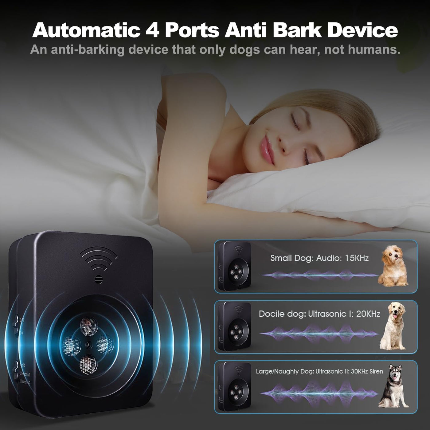 Ultrasonic Dog Bark Deterrent - anti Barking Device Dog Barking Control Devices with 3 Modes，Stop Barking Neighbors Dog | 50Ft Range，Indoor & Outdoor | Safe & Effective for Small，Medium & Large Dogs